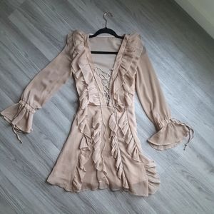 Ruffled Tan Bohemian Dress